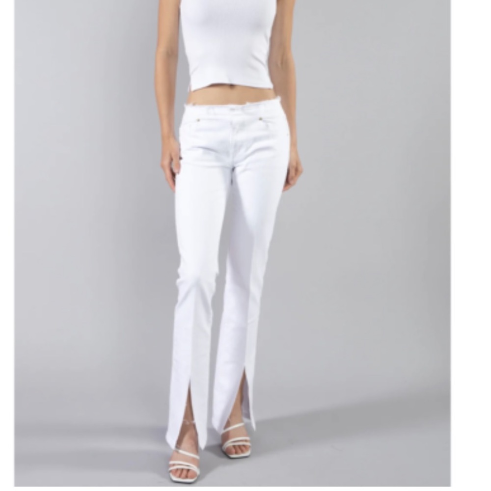 FRAME Denim Mini Boot Mid Rise Slit Hem Bootcut White Jean 24